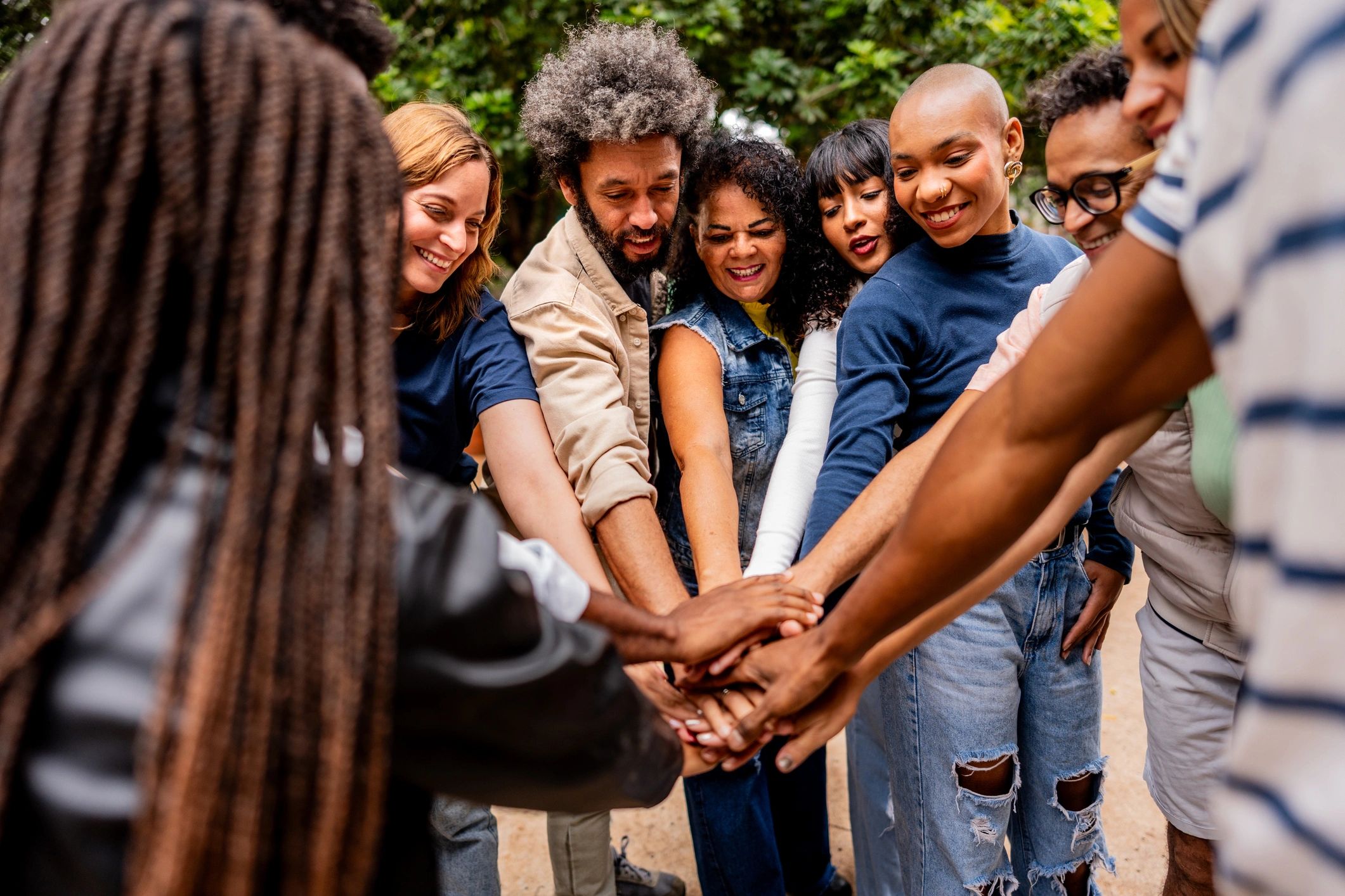 Residents working together outdoors
